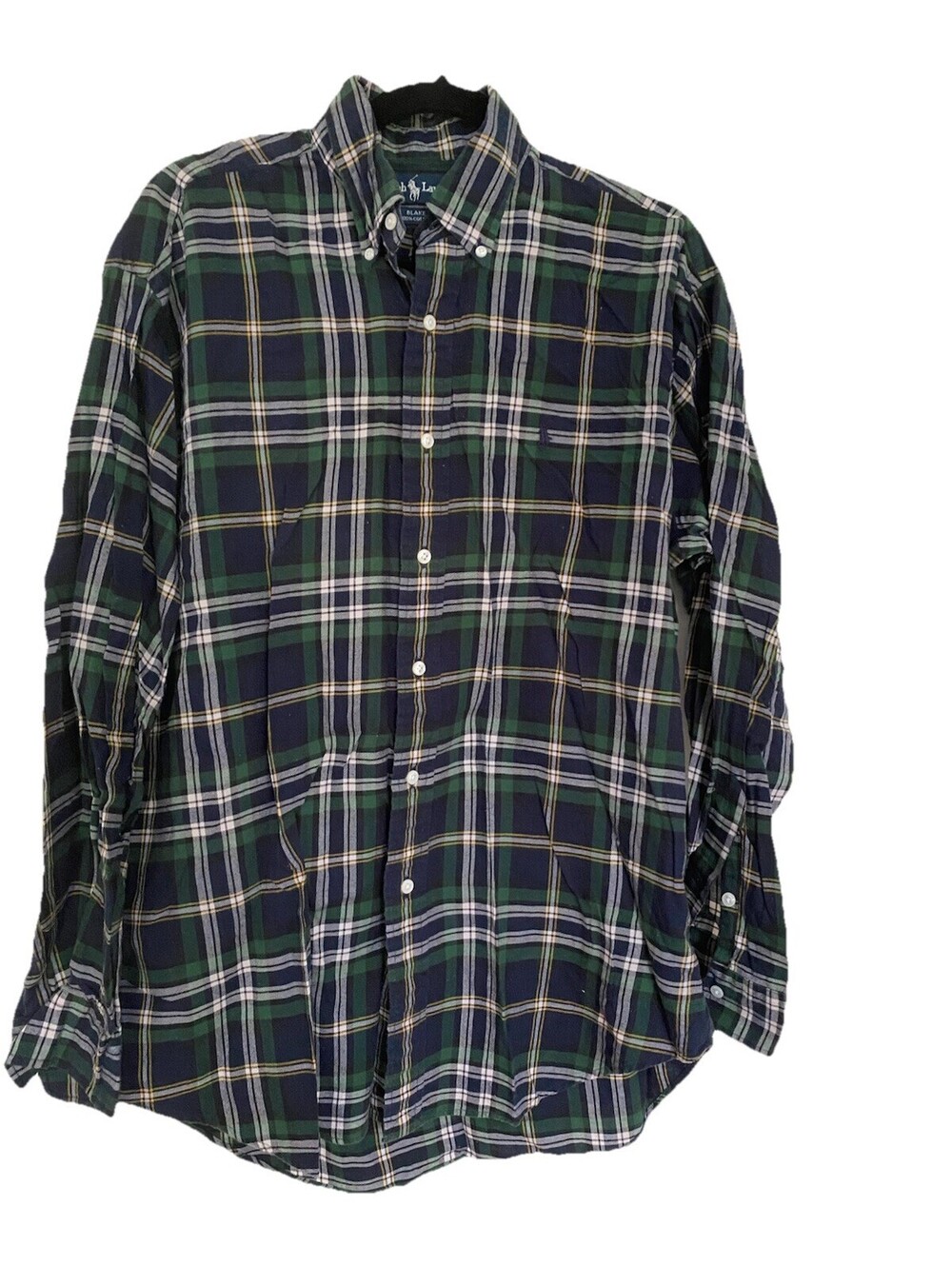 Ralph Lauren Blake Plaid Button Up Shirt Men's Size M Green Blue Black Cotton